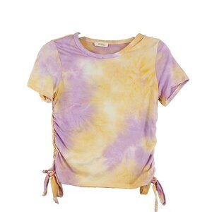 PINC Tie Dye Ruched T-shirt MEDIUM(8-10) Pullover Casual Knit Buttery Soft